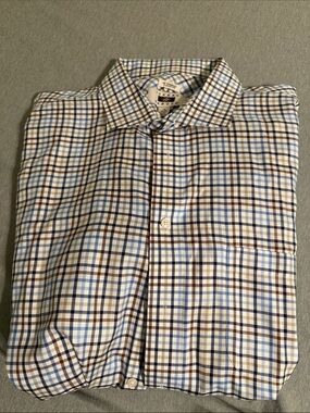 Joseph Abboud Blue, Brown & White Plaid Dress Shirt